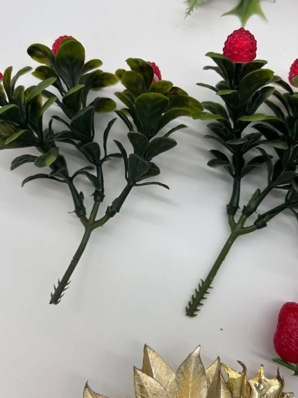 Vintage Christmas Floral Pick Deer Santa Gnome Strawberry Fruit 11 Pc Lot